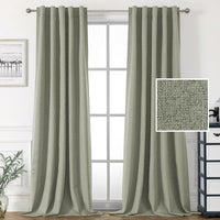 H.VERSAILTEX 100% Blackout Linen Look Curtains for Bedroom 84 inch Light Blocking Drapes with Double Face Linen Back Tab Loop Pocket Textured Burlap Curtains for Living Room 2 Panels, Heather White