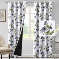 H.VERSAILTEX 100% Blackout Curtains for Living Room Camellia Floral 84 Inches Long Light Blocking Window Treatment with Black Liner Grommet Thermal Drapes, 2 Panels, Grey
