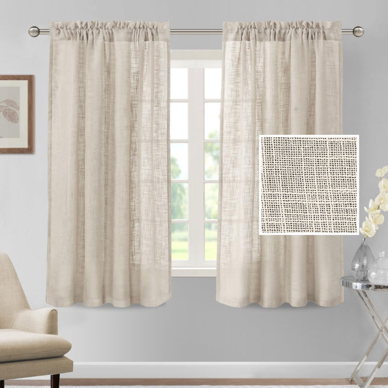 Linen Blended Curtains Light Filtering Burlap Textured Rod Pocket 2 Panel Sets product feature or detail image