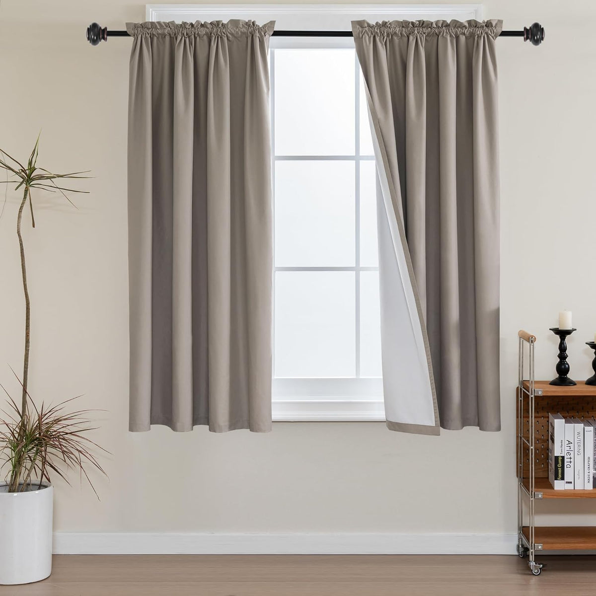 H.VERSAILTEX 100% Blackout Curtains for Kitchen Thermal Insulated Full Blackout Curtains with White Liners Energy Efficiency Window Rod Pocket Draperies