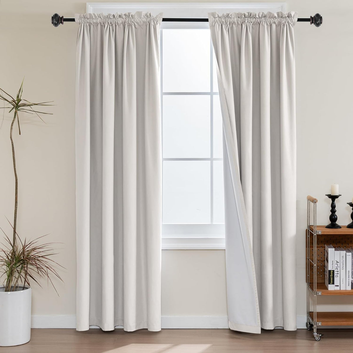 H.VERSAILTEX 100% Blackout Curtains for Kitchen Thermal Insulated Full Blackout Curtains with White Liners Energy Efficiency Window Rod Pocket Draperies