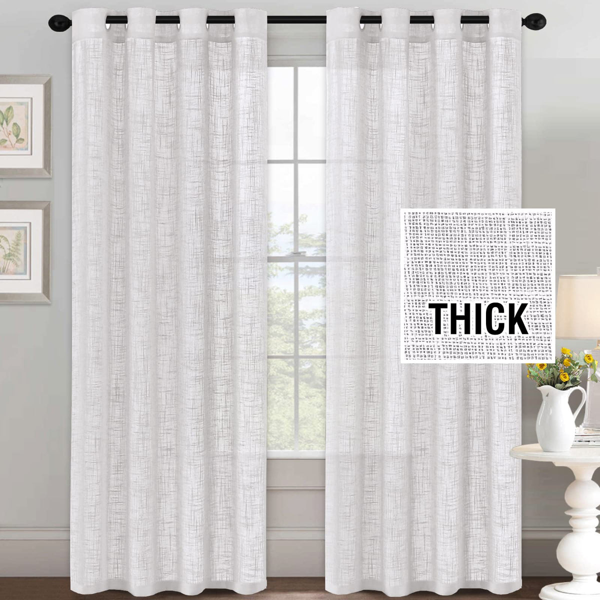 h.versailtx Linen Blended Curtains Natural Linen Textured Light Filtering Nickel Grommet 2 Panel Sets product image