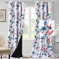 H.VERSAILTEX 100% Blackout Curtains for Living Room Camellia Floral 84 Inches Long Light Blocking Window Treatment with Black Liner Grommet Thermal Drapes, 2 Panels, Grey