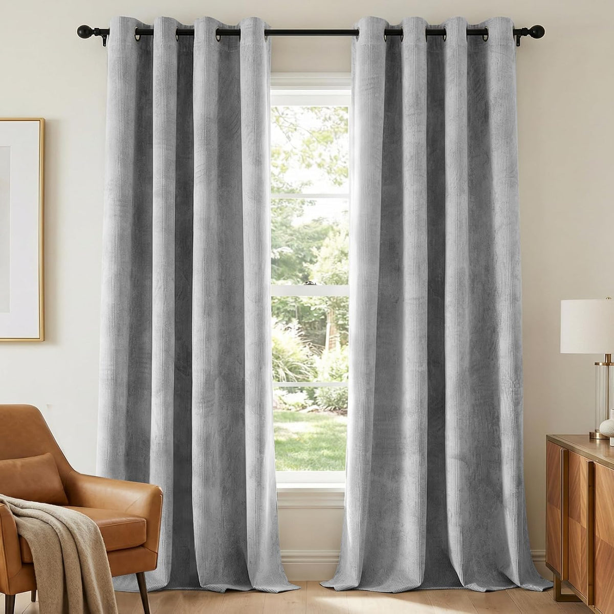 H.VERSAILTEX Velvet 100% Blackout Curtains for Living Room Full Light Blocking Curtains Thermal Insulated Room Window Drapes Soft Luxury Curtains Grommet Top 2 Panels (55" W x 96" L, Stone Blue)
