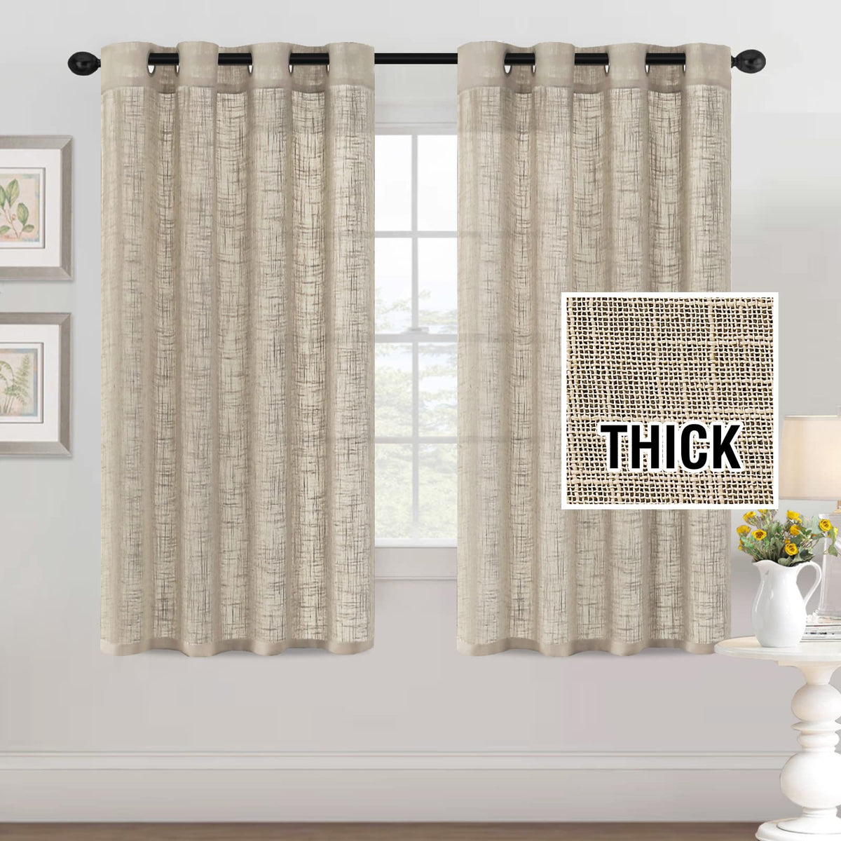 Linen Blended Curtains Natural Linen Textured Light Filtering Nickel Grommet 2 Panel Sets product feature or detail image