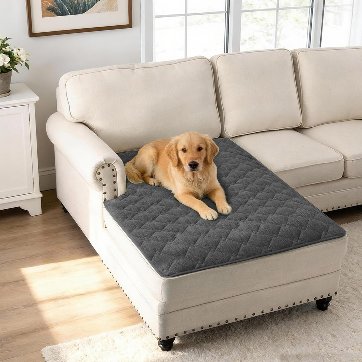 H.VERSAILTEX Chenille Couch Cover Fuzzy Sofa Cover Anti Slip Washable with Strap for Pets