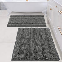 2pcs H.VERSAILTEX Sage Bathroom Rugs, Bath Mat Set of 2 Extra Thick Chenille Striped Pattern Shaggy Bath Rugs for Bathroom, Non Skid Bath Mats for Bathroom Floor