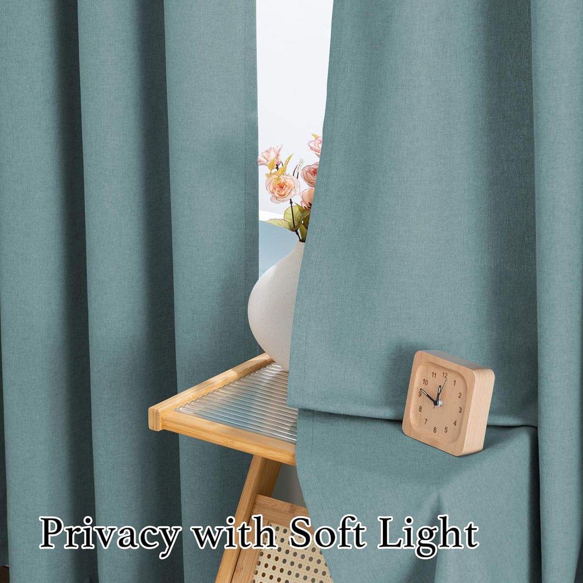 H.VERSAILTEX Grommet Natural Linen Textured Kitchen Curtains 45 inch Length, Thick Faux Linen Room Darkening Window Treatment Set for Farmhouse/Bedroom 52W x 45L,2 Panels,Heather Aqua