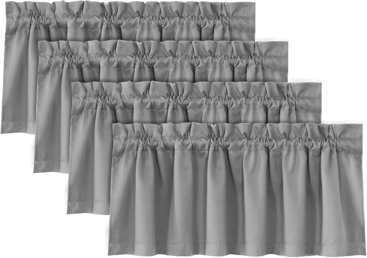 H.VERSAILTEX 100% Blackout Valances for Windows,Kitchen Window Valances Short Grey Window Valance Curtains for Living Room/Bedroom/Bathroom Privacy Decorative Rod Pocket,2 Pack, 52" x 18", Dove Gray