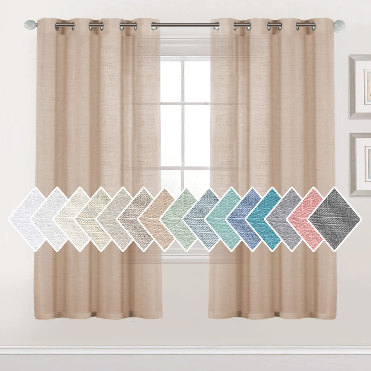 H.VERSAILTEX Linen Sheer Curtains Semi Sheer Light Filtering Window Drapes 2 Panels