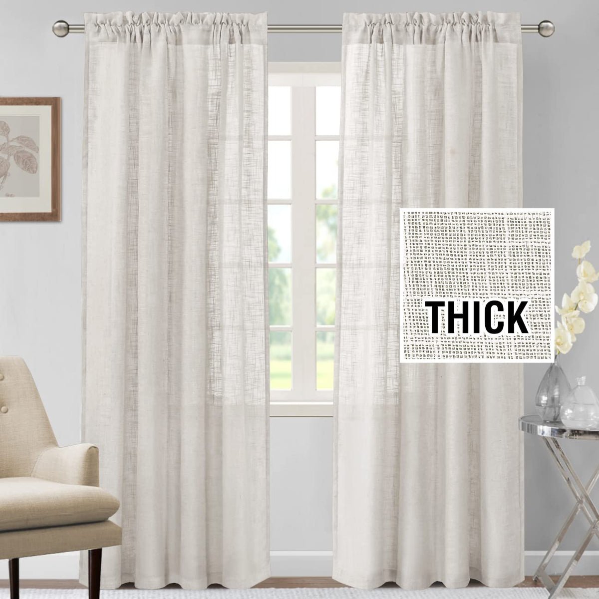 h.versailtx Linen Blended Curtains Light Filtering Burlap Textured Rod Pocket 2 Panel Sets product image