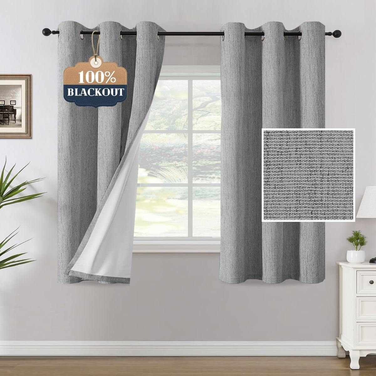 H.VERSAILTEX Chenille Curtains 96 inch Length 2 Panels 100% Blackout Drapes for Bedroom Living Room with White Flocking Coating Back Insulated Anti-Rust Grommet, Heathered Dove Gray(Not Solid)