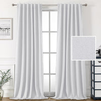 H.VERSAILTEX 100% Blackout Linen Look Curtains for Bedroom 84 inch Light Blocking Drapes with Double Face Linen Back Tab Loop Pocket Textured Burlap Curtains for Living Room 2 Panels, Heather White