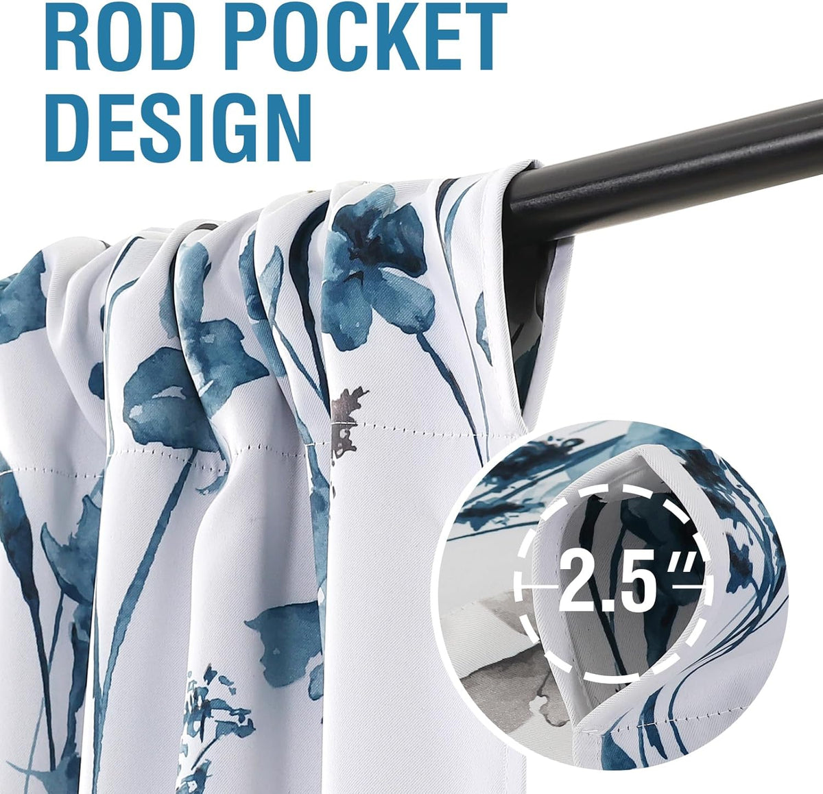 H.VERSAILTEX Tie Up Curtain Double Sided Cattleya Floral Printed Window Valance Balloon Roman Curtain, Rod Pocket - Reversible in Blue/Coral - W 42 x L 36