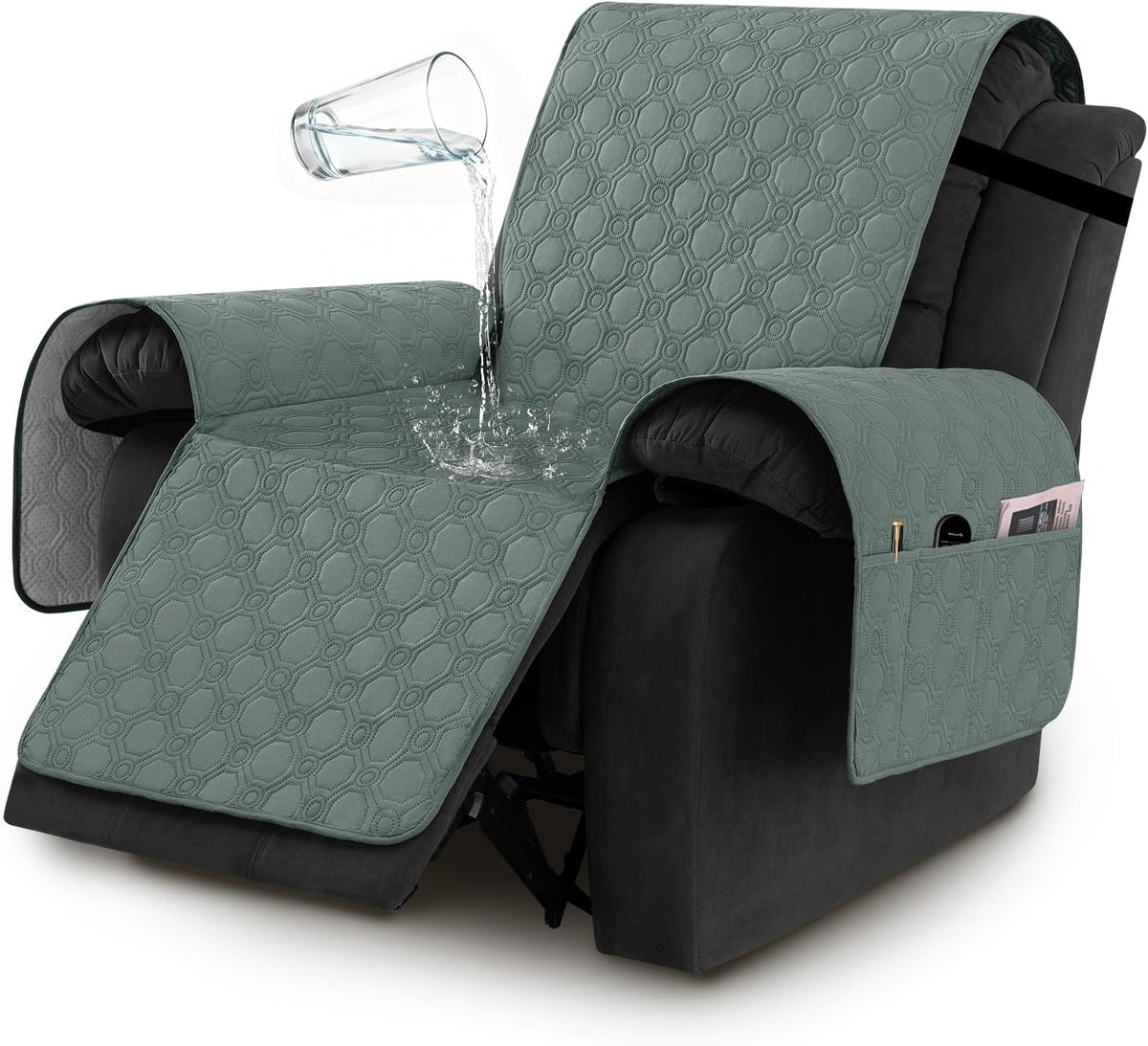 H.VERSAILTEX 100% Waterproof Recliner Chair Covers, Recliner Covers Non-Slip Stay in Place, Thick Cover for Recliner Chair with Pocket, Dog Couch Cover Protector Washable(Beige, 28")