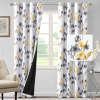 H.VERSAILTEX 100% Blackout Curtains for Living Room Camellia Floral 84 Inches Long Light Blocking Window Treatment with Black Liner Grommet Thermal Drapes, 2 Panels, Grey