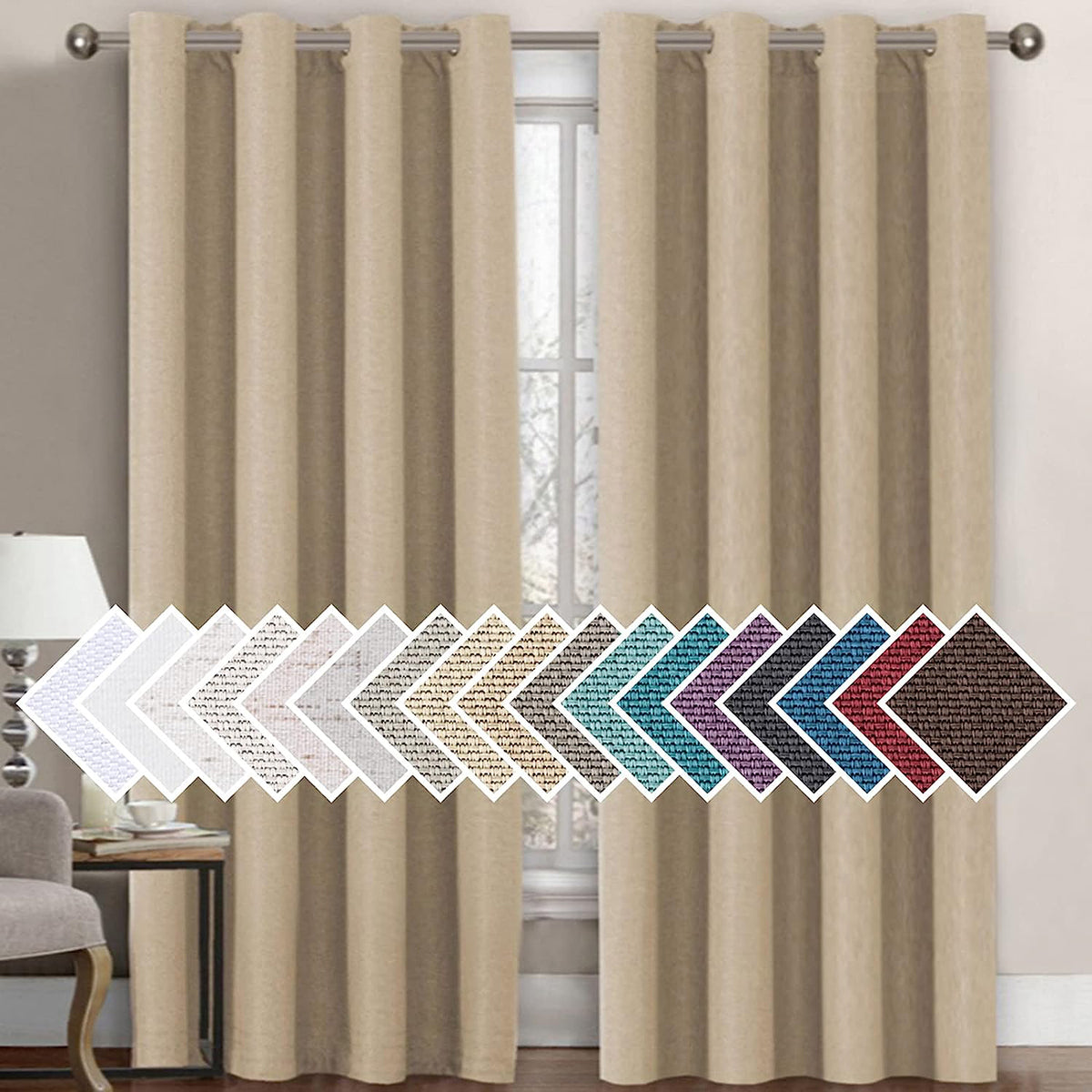 H.VERSAILTEX Linen Blackout Curtain for Bedroom/Living Room Thermal Insulated Grommet Linen Look Curtain Drapes Primitive Textured Burlap Effect Window Drapes