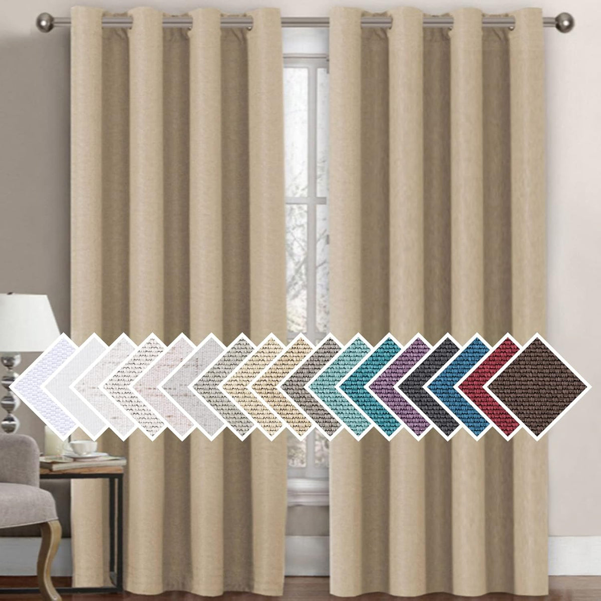 H.VERSAILTEX Linen Blackout Curtain 84 Inches Long for Bedroom/Living Room Thermal Insulated Grommet Linen Look Curtain Drapes Primitive Textured Burlap Effect Window Drapes 1 Panel