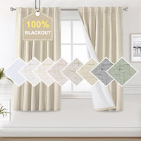 100% Blackout Curtains for Bedroom Faux Linen Texture Thermal Back Tab/Rod Pocket/Hook Belt Draperies 2 Panels