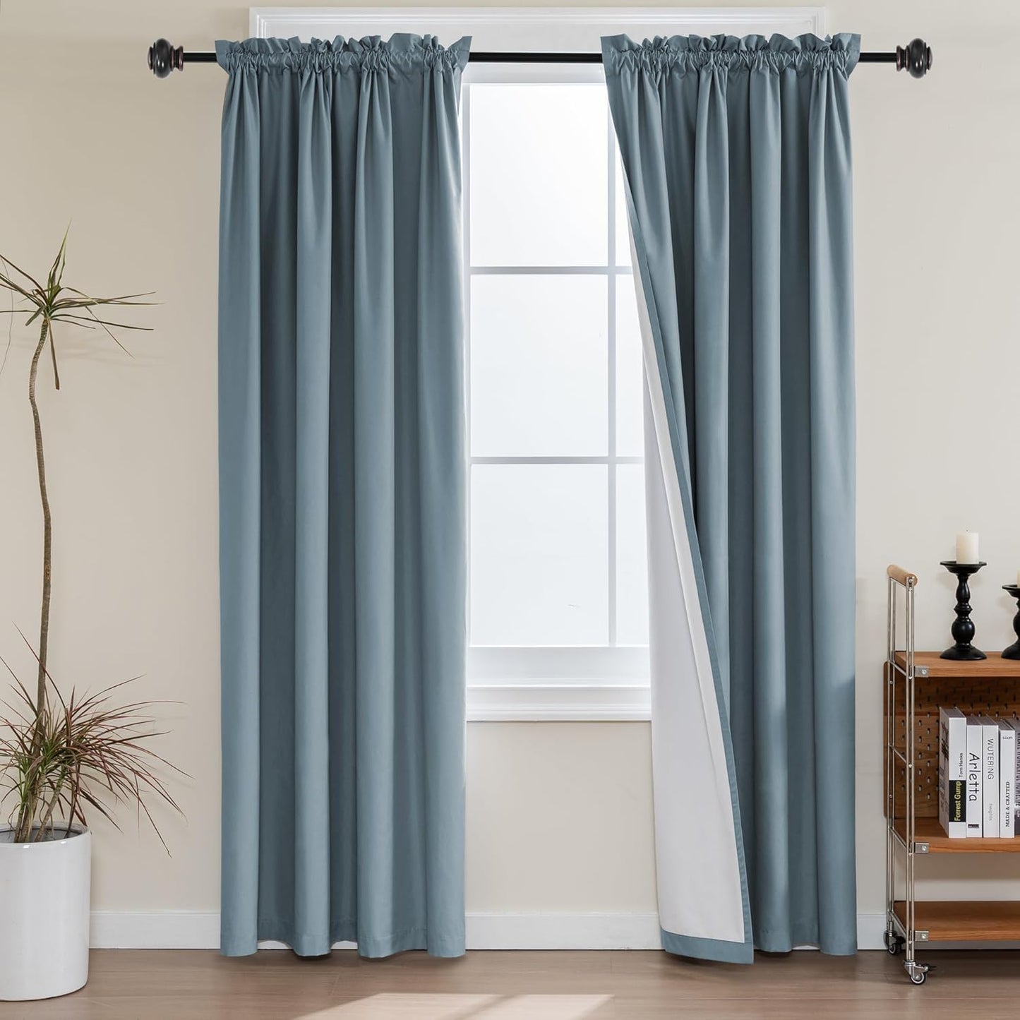 100% Blackout White Liners Window Rod Pocket Curtains