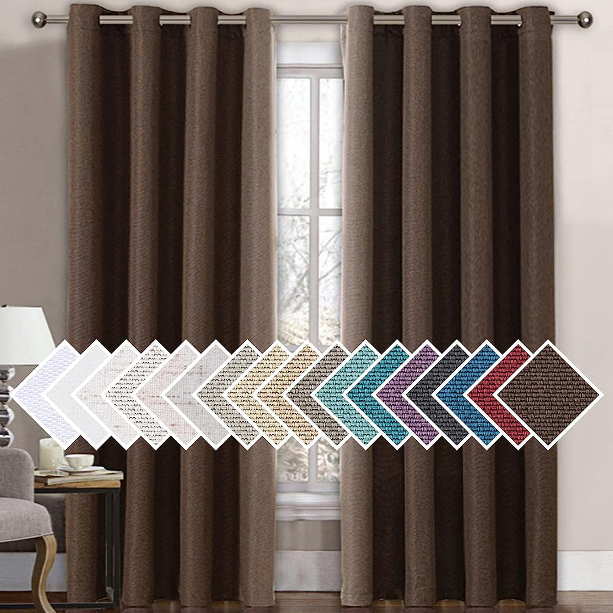 H.VERSAILTEX Linen Blackout Curtain for Bedroom/Living Room Thermal Insulated Grommet Linen Look Curtain Drapes Primitive Textured Burlap Effect Window Drapes