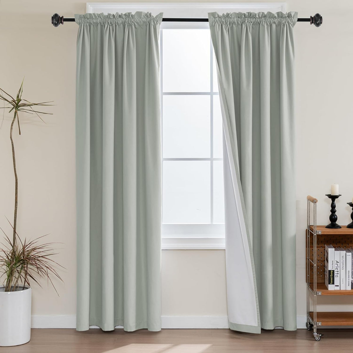 H.VERSAILTEX 100% Blackout Curtains for Kitchen Thermal Insulated Full Blackout Curtains with White Liners Energy Efficiency Window Rod Pocket Draperies