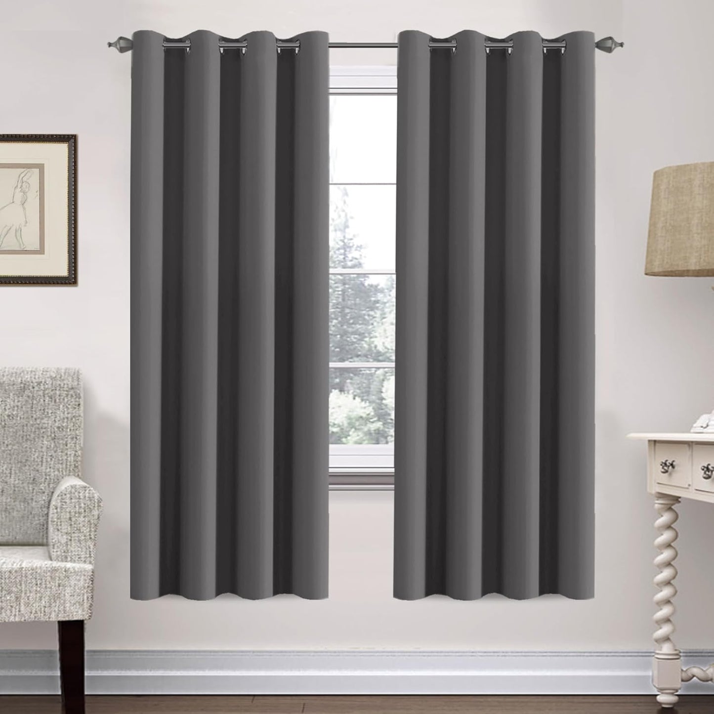 H.VERSAILTEX Stone Blue Blackout Curtains for Bedroom/Living Room 2 Panels Set - Thermal Insulated Room Darkening Grommet Top Blue Curtains