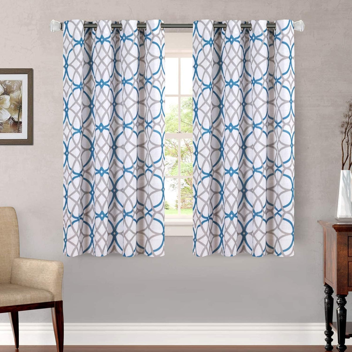 H.VERSAILTEX Geo Pattern Linen Curtains Light Filtering Privacy Protecting Panels Premium Soft Rich Material Drapes Window Treatment, 2 Pieces