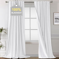 100% Blackout Curtains for Bedroom Faux Linen Texture Thermal Back Tab/Rod Pocket/Hook Belt Draperies 2 Panels