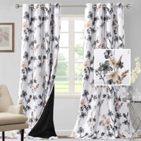 H.VERSAILTEX 100% Blackout Curtains for Living Room Camellia Floral 84 Inches Long Light Blocking Window Treatment with Black Liner Grommet Thermal Drapes, 2 Panels, Grey
