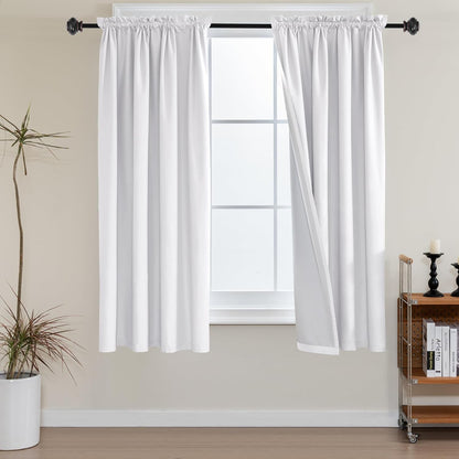 100% Blackout White Liners Window Rod Pocket Curtains