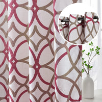 H.VERSAILTEX Linen Curtains 84 Inch Length 2 Panels Linen Sheer Curtains Textured Flax Window Curtain Draps for Living Room, Privacy Modern Printed Grommet Curtains Geometric Teal/Taupe