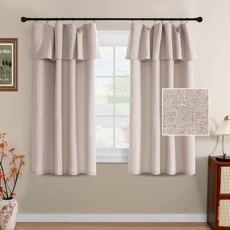 h.versailtx Linen Curtains with Valance 2 Panels Farmhouse Boho Privacy Window Curtains product image