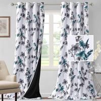 H.VERSAILTEX 100% Blackout Curtains for Living Room Camellia Floral 84 Inches Long Light Blocking Window Treatment with Black Liner Grommet Thermal Drapes, 2 Panels, Grey