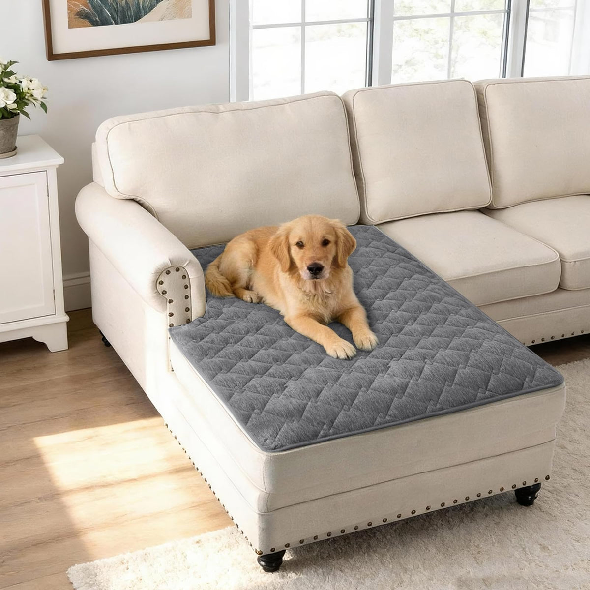 H.VERSAILTEX Chenille Couch Cover Fuzzy Sofa Cover Anti Slip Washable with Strap for Pets
