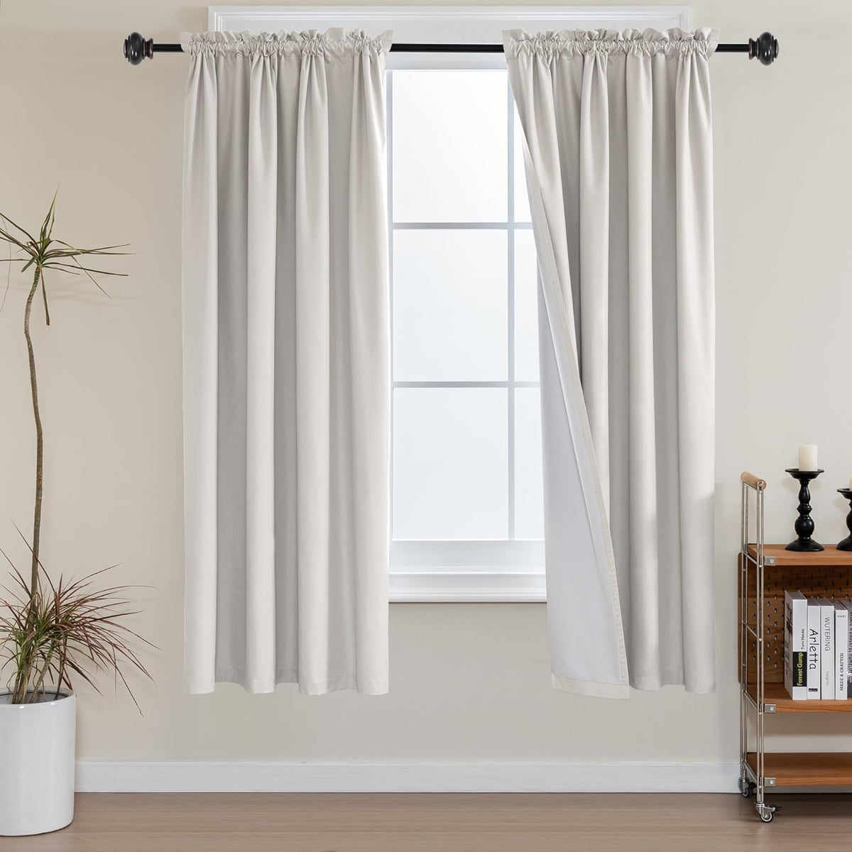 H.VERSAILTEX 100% Blackout Curtains for Kitchen Thermal Insulated Full Blackout Curtains with White Liners Energy Efficiency Window Rod Pocket Draperies