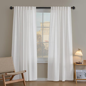 H.VERSAILTEX Boho Linen Curtains for Living Room Linen Textured Bedroom Curtain Light Filtering Back Tab, 52 x 84 inches Long, White, Set of 2 Panels