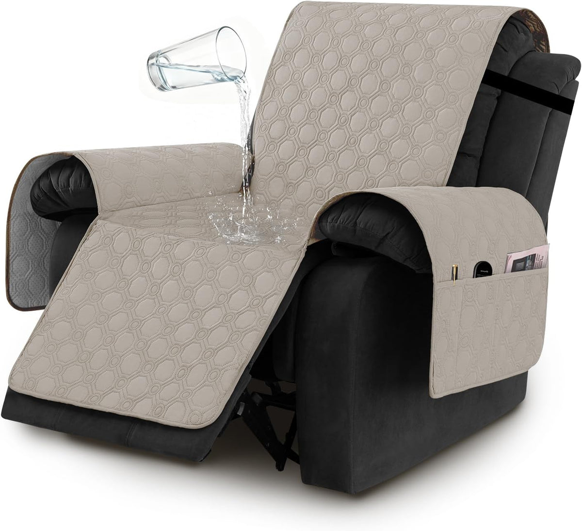 H.VERSAILTEX 100% Waterproof Recliner Chair Covers, Recliner Covers Non-Slip Stay in Place, Thick Cover for Recliner Chair with Pocket, Dog Couch Cover Protector Washable(Beige, 28")