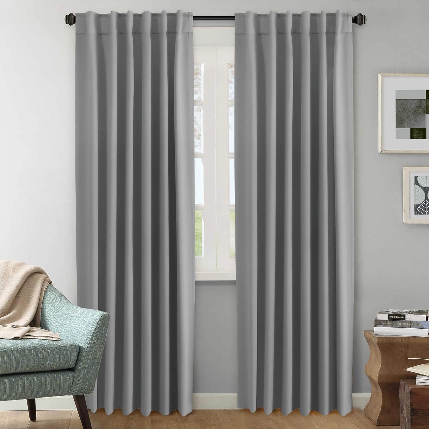 2 pcs H.VERSAILTEX Blackout Curtains Thermal Insulated Window Treatment Panels Room Darkening Blackout Drapes for Living Room Back Tab/Rod Pocket Bedroom Draperies