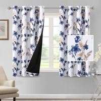 H.VERSAILTEX 100% Blackout Curtains for Living Room Camellia Floral 84 Inches Long Light Blocking Window Treatment with Black Liner Grommet Thermal Drapes, 2 Panels, Grey