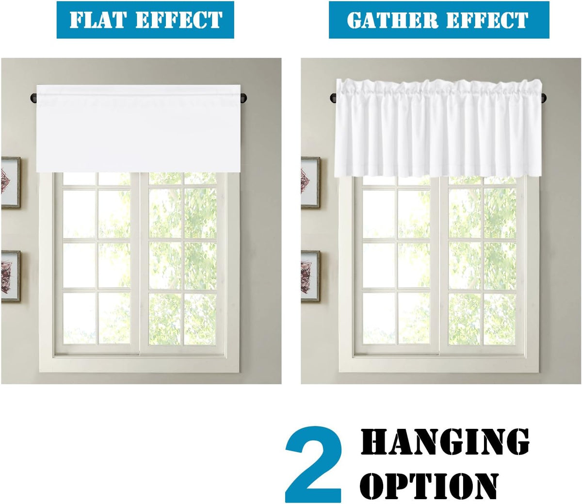 H.VERSAILTEX White Curtain Valances for Windows，Room Darking Kitchen Valances for Living Room/Bedroom/Bathroom Short Window Privacy Decorative Rod Pocket,52" W x 18" L,4 Panels