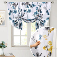 H.VERSAILTEX Tie Up Curtain Double Sided Cattleya Floral Printed Window Valance Balloon Roman Curtain, Rod Pocket - Reversible in Blue/Coral - W 42 x L 36