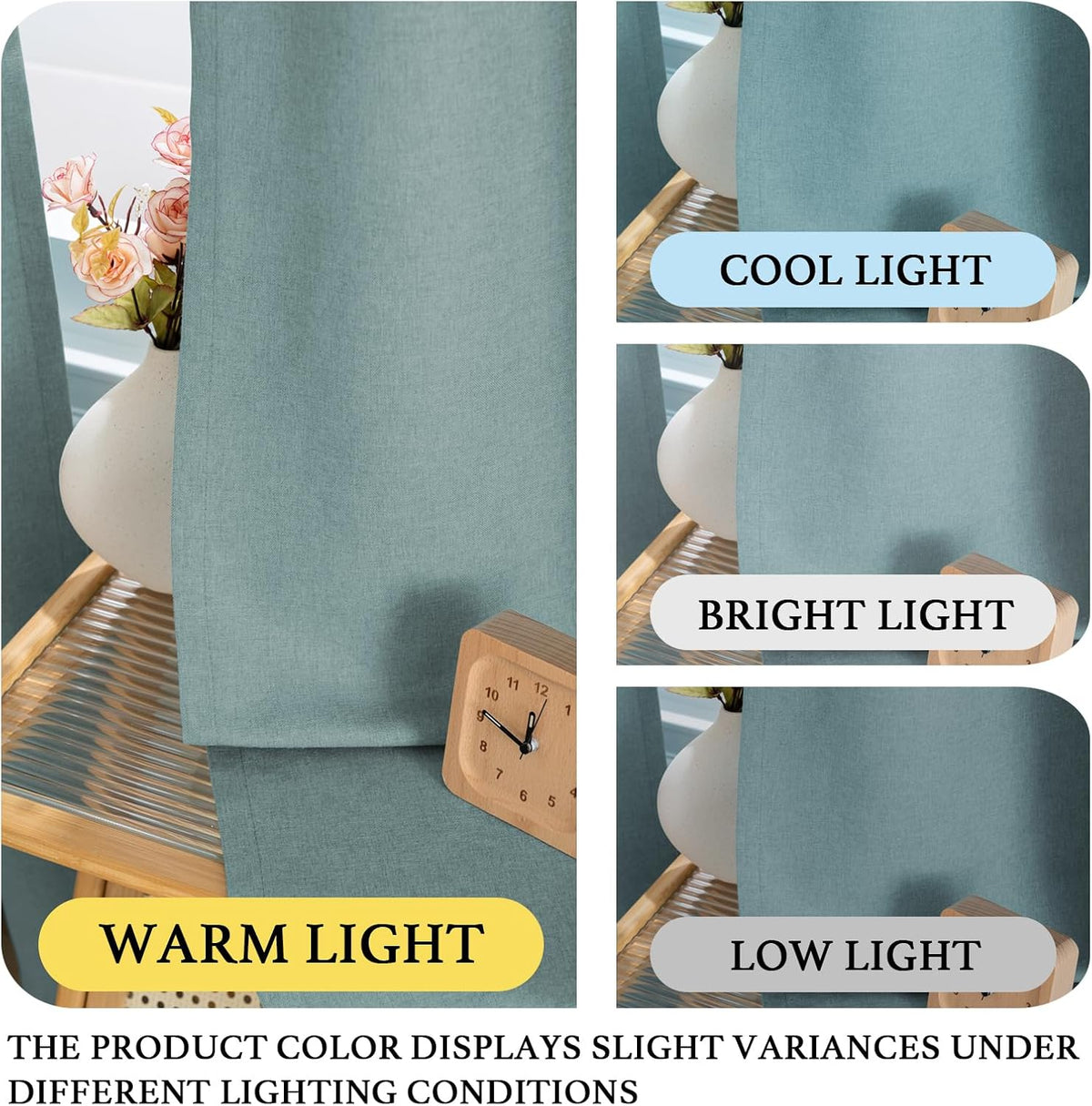 H.VERSAILTEX Grommet Natural Linen Textured Kitchen Curtains 45 inch Length, Thick Faux Linen Room Darkening Window Treatment Set for Farmhouse/Bedroom 52W x 45L,2 Panels,Heather Aqua