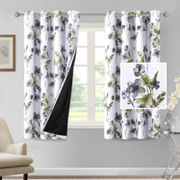 H.VERSAILTEX 100% Blackout Curtains for Living Room Camellia Floral 84 Inches Long Light Blocking Window Treatment with Black Liner Grommet Thermal Drapes, 2 Panels, Grey