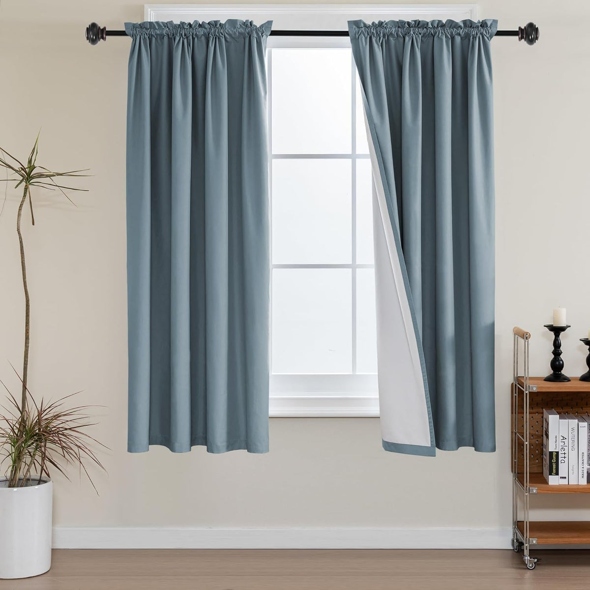 H.VERSAILTEX 100% Blackout Curtains for Kitchen Thermal Insulated Full Blackout Curtains with White Liners Energy Efficiency Window Rod Pocket Draperies