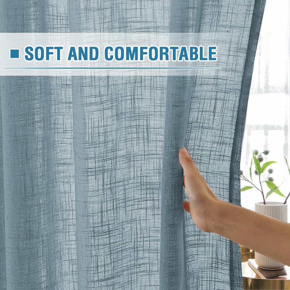 Soft semi-sheer linen blend curtain fabric