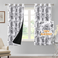 H.VERSAILTEX 100% Blackout Curtains for Living Room Camellia Floral 84 Inches Long Light Blocking Window Treatment with Black Liner Grommet Thermal Drapes, 2 Panels, Grey