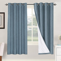 2 pcs  H.VERSAILTEX 100% Blackout Linen Curtains Full Light Blocking Curtains for Bedroom, Textured Window Curtains for Living Room, Energy Efficient Curtains White Liner