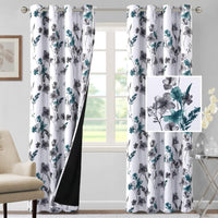 H.VERSAILTEX 100% Blackout Curtains for Living Room Camellia Floral 84 Inches Long Light Blocking Window Treatment with Black Liner Grommet Thermal Drapes, 2 Panels, Grey