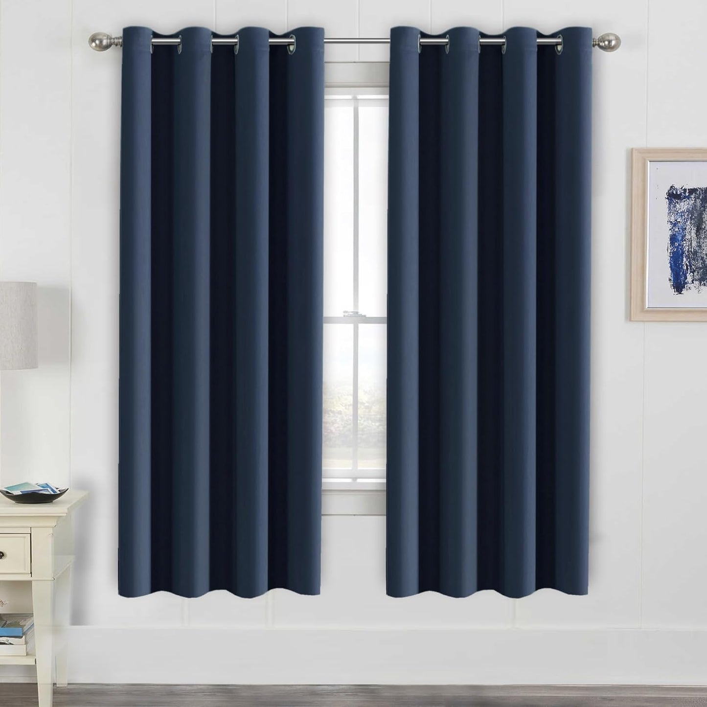 H.VERSAILTEX Stone Blue Blackout Curtains for Bedroom/Living Room 2 Panels Set - Thermal Insulated Room Darkening Grommet Top Blue Curtains